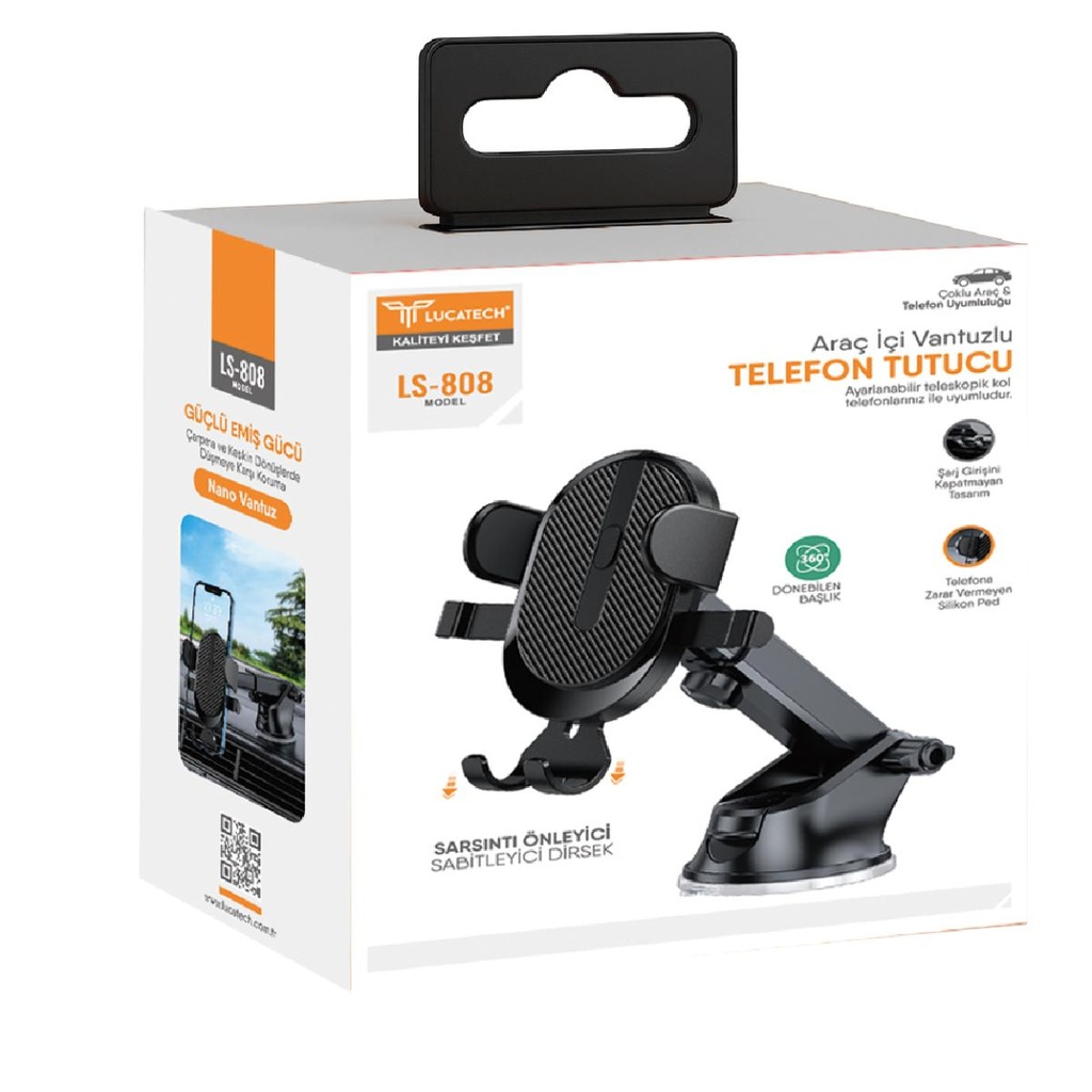 Lucatech LS-808 360° Döner Başlıklı Vantuzlu Telefon Tutucu