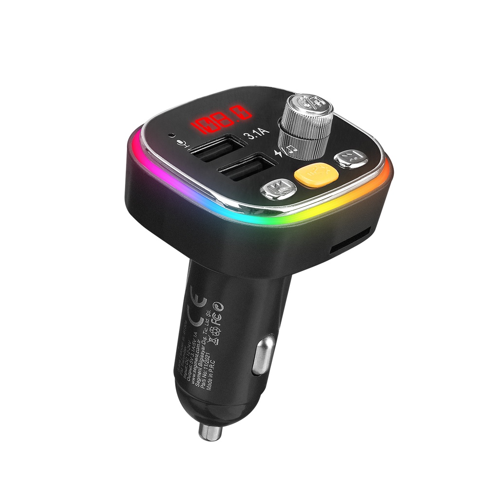 [41791] S-link SL-BT306 Çift USB 5V 3.1A Rainbow Işıklı Led Ekran TF Kartlı V5.0 Bluetooth Fm Transmitter