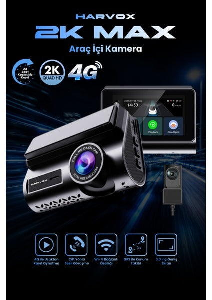 Fastycep Araç Içi Kamera 2k Hd Görüntü Wifi Gps Özellikli Sim Kart Destekli 24 Saat Çalışma Gece Görüşlü G-Sensör Araç Kamerası