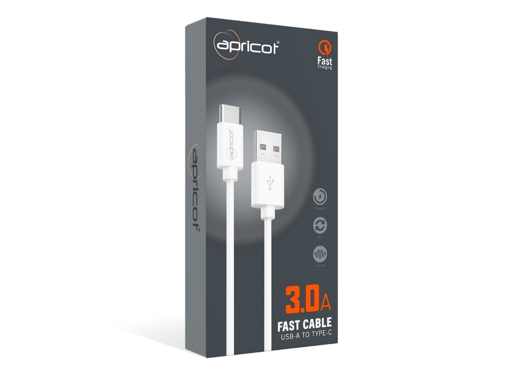 [40123] Apricot APC-S220T 1 Metre QC3.0 Type-C Beyaz Hızlı Data + Sarj Kablosu
