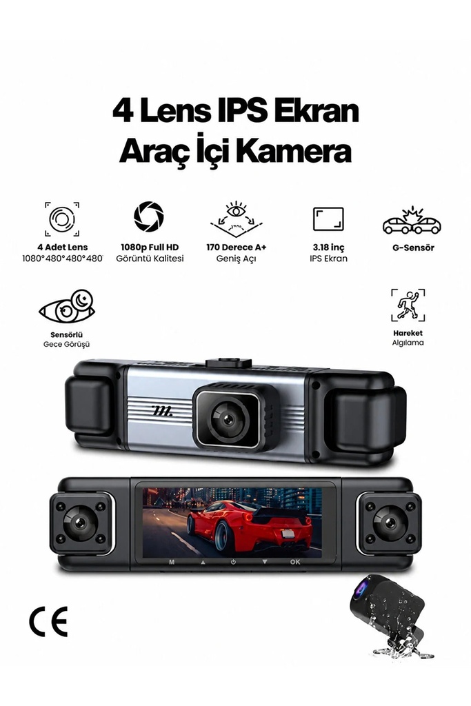 Fastycep 4 Lensli Full Hd 1080P 3.18" Ekran Araç İçi Kamera 4 Kamera Ayarlanabilir Açı Hareket Algılama