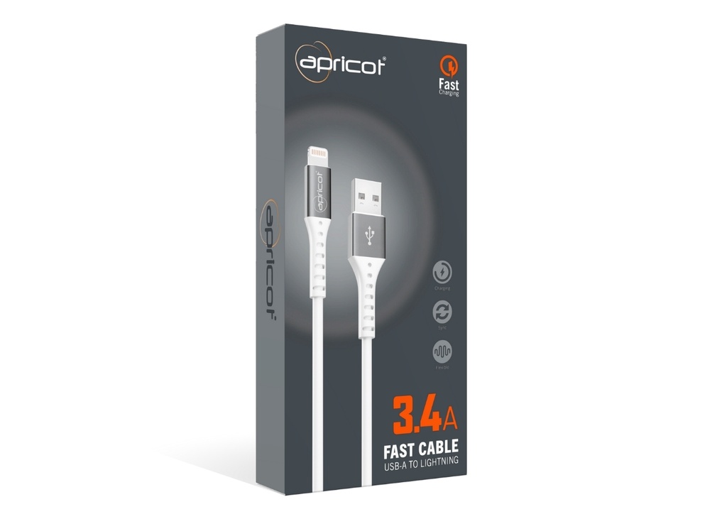 [40128] Apricot APC-S240L 1Metre QC3.4 Lightning Beyaz Metal Başlıklı Hızlı Data + Sarj Kablosu