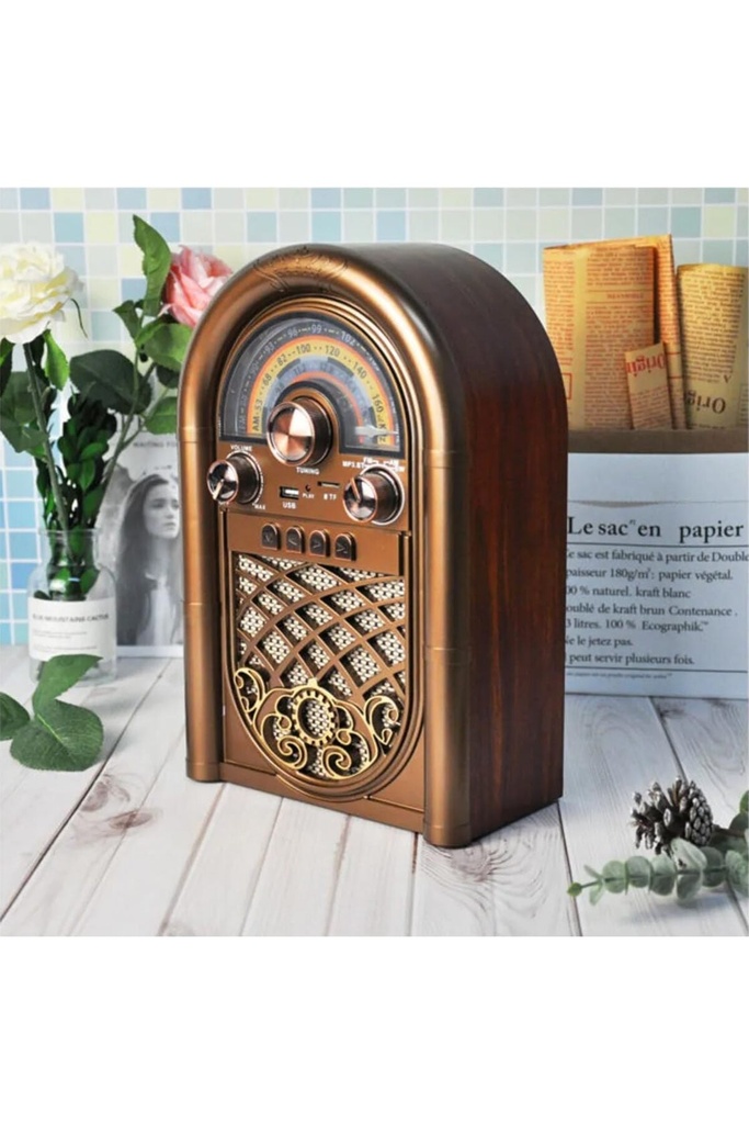 Fastycep Retro Radyo Taşınabilir Bluetooth Speaker Ve Hoparlör Ahşap Kaplama Antika Tarzı R-1950BTL BORDO