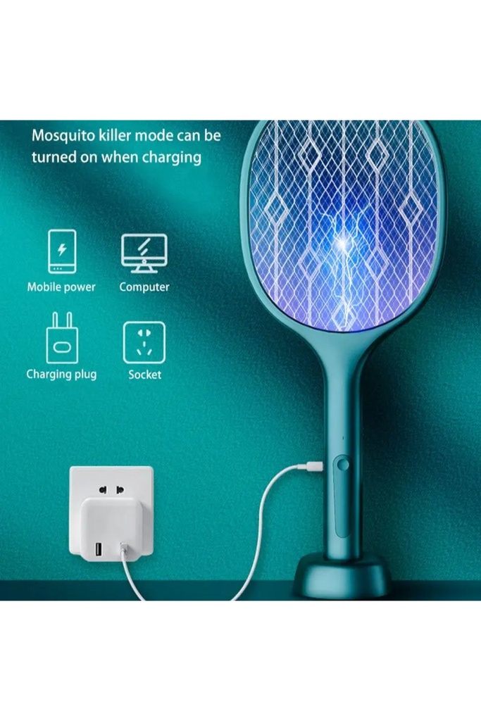 Fastycep Elektrikli Sinek Öldürücü Sineksavar Sivrisinek Öldürücü Raket 3000v Usb Şarjlı Uv Led Işıklı