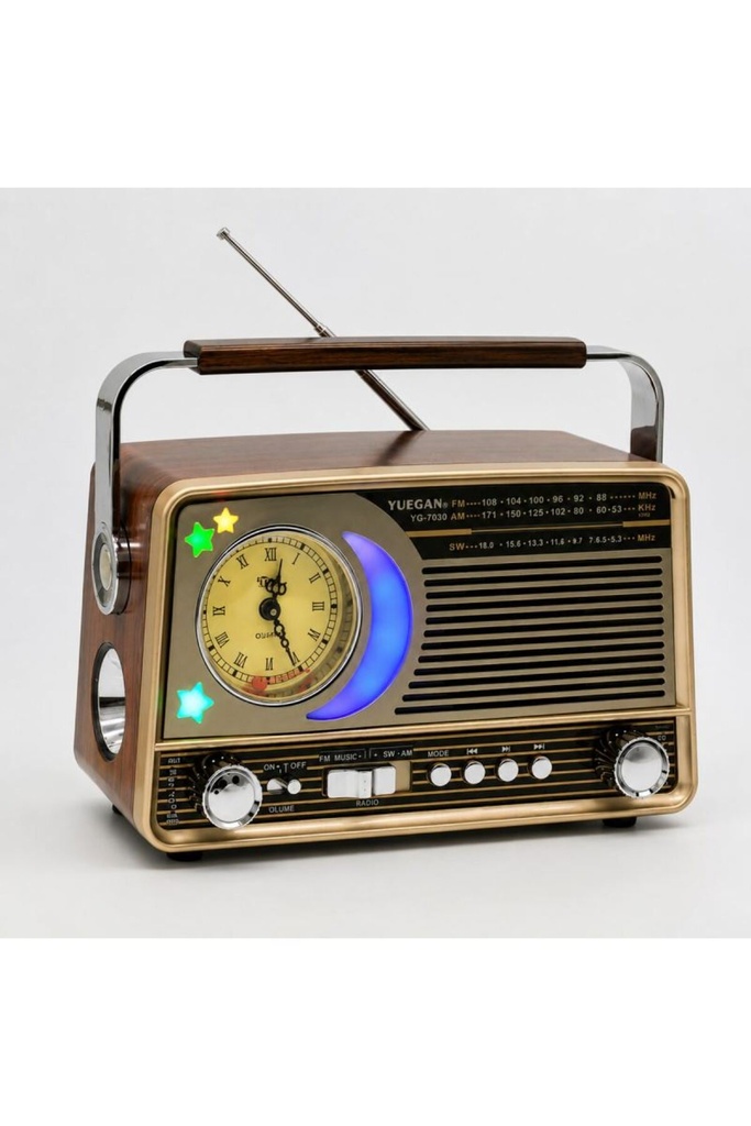 Fastycep Retro Tasarımlı Solar Panelli Bluetoothlu Hoparlör Taşınabilir FM Radyo - Saatli