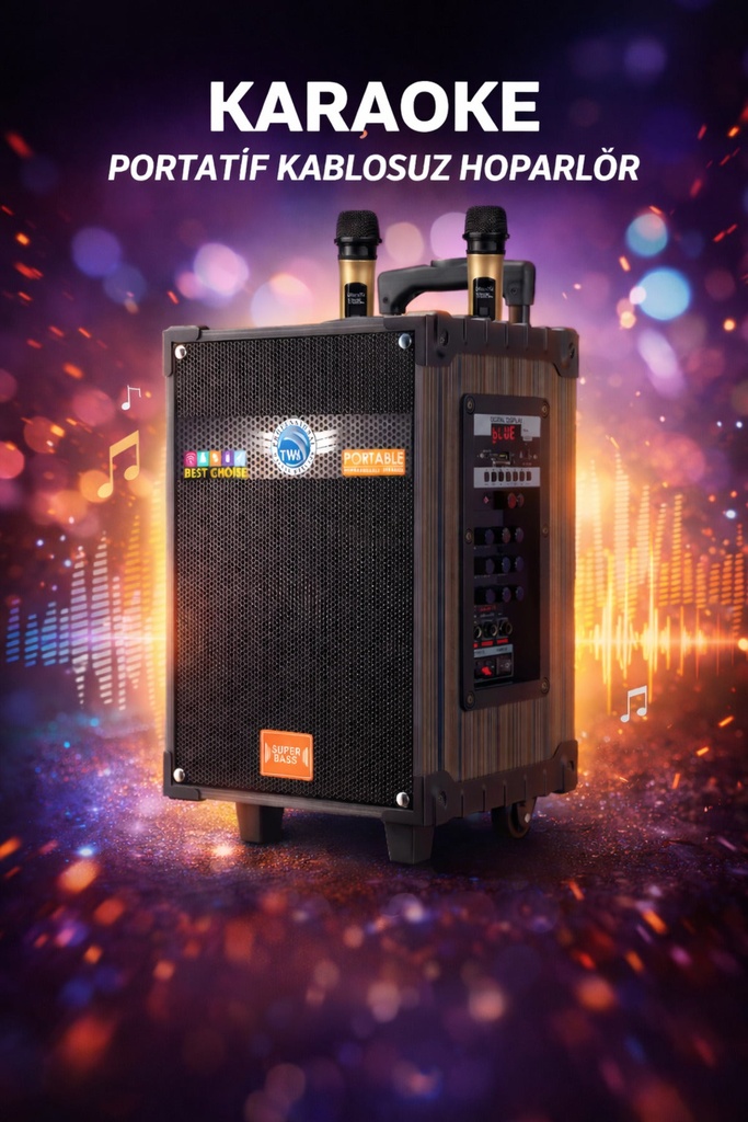 Fastycep Lt-910 Şarjlı Kumandalı Çift Mikrofonlu Hoparlör Karaoke Sistemi 80 Watt Taşınabilir Amfi Hoparlör