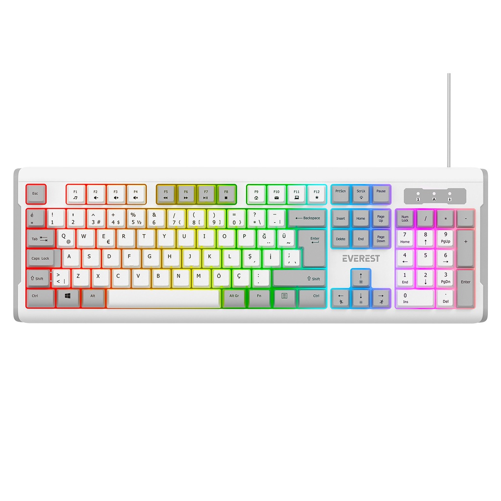 [40623] Everest KB-74 Beyaz/Gri USB Rainbow Aydınlatmalı Q Membrane