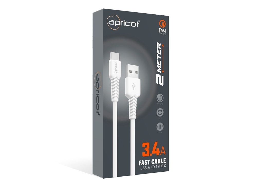 [40125] Apricot APC-S330T 2 Metre QC3.4 Type-C Beyaz Hızlı Data Sarj Kablosu