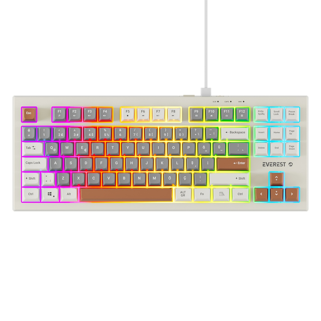 [40595] Everest KB-98 SILENT TKL Gri Mavi/Gri/Kahve Rainbow Q Membrane Klavye