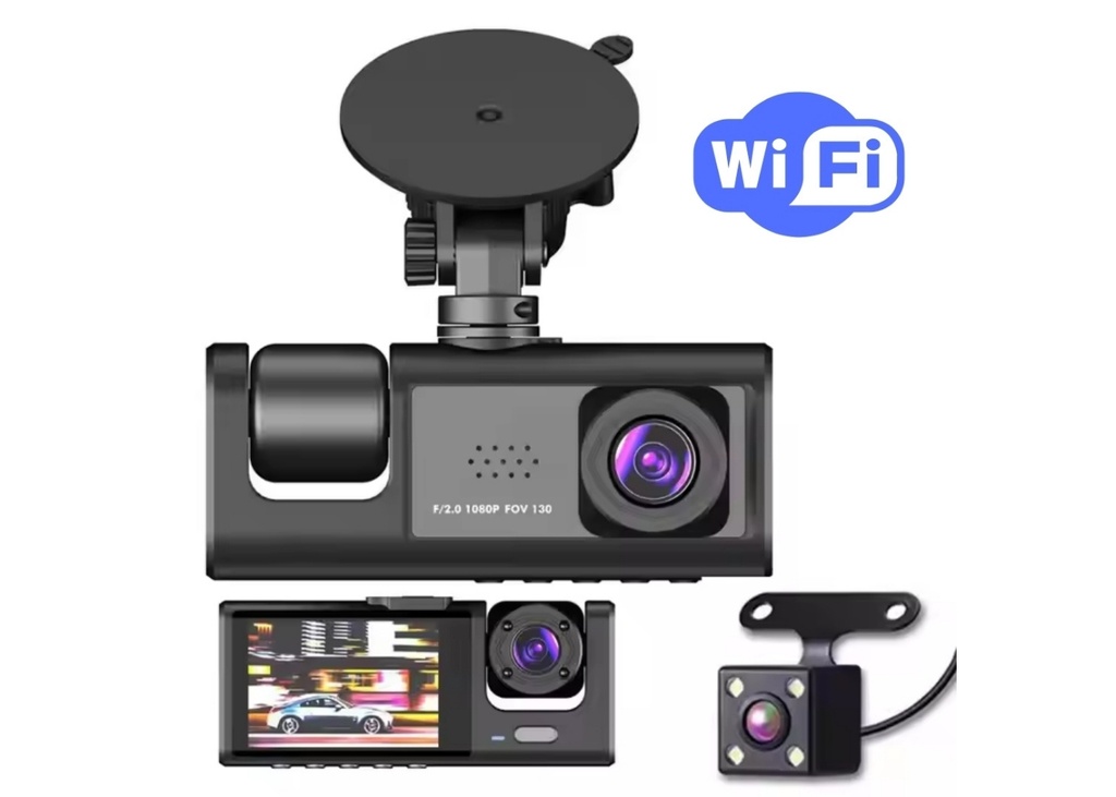 [40701] WİFİLİ 1080P+720P 170°Geniş Açı Hareket Alıgılamalı 12V+24V Uyumlu 64GB TF Kartlı Araç Ön Arka ve Geri Dönüş Kamerası