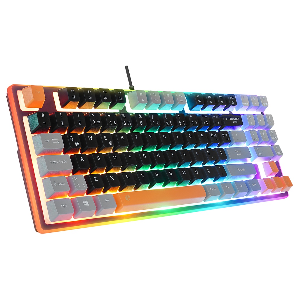 [40593] Acer eMachines EAK216 Siyah/Gri/Turuncu USB Rainbow Aydınlatmalı Q Standart TKL Klavye