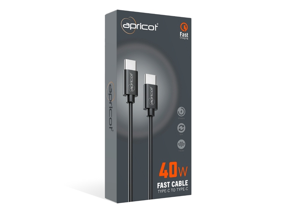 [40135] Apricot APC-PD260T-B PD 1 Metre Type C to Type C PD 40W QuickCharge Siyah Hızlı Şarj Kablosu