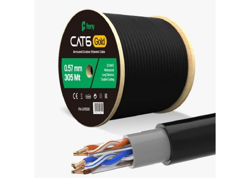 [41229] Feny FN-CAT690 305 METRE 23AWG 0,57MM ÇİFT ÇEKET GOLD DIŞ MEKAN CAT6 UTP KABLO