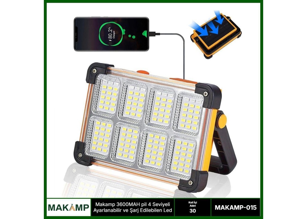 [41451] Makamp MAKAMP-015 3600MAH pil 4 Seviyeli Ayarlanabilir Ve Şarj Edilebilen Led