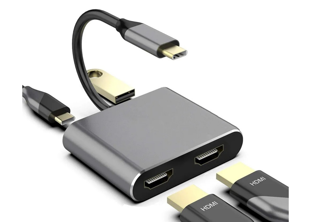 [40094] Platoon PL-5580 4 İn 1 Type-C to 2X HDMI + USB+Type-C Çevirici Dönüştürücü