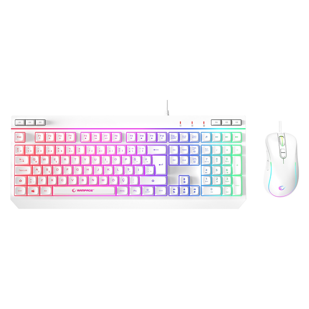 [40399] Rampage KM-R57 Seraphic Beyaz RGB Aydınlatmalı Q Oyuncu Multmedia Klavye ve 12800 DPI Mouse Gaming Set