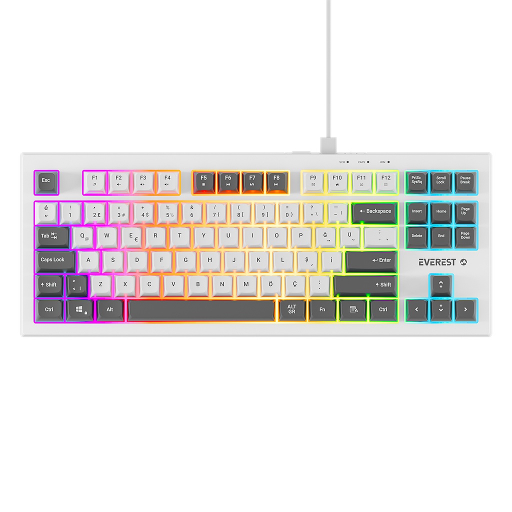 [40594] Everest KB-98 SILENT TKL Beyaz/Gri Mavi Rainbow Q Membrane Klavye