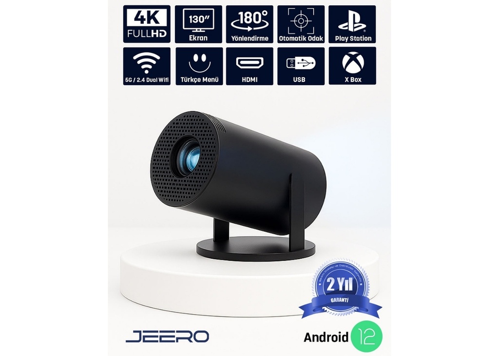 [41511] JEERO HY300PRO 4K ANDROİD13 PORTABLE PROJECTOR /H713/4K/ANDROD) SİYAH