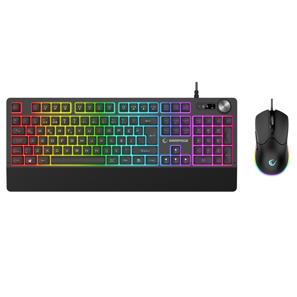 [41014] Rampage KM-9858 JAZZY V2 Siyah Usb RGB Aydınlatmalı Q 12800 DPI Mouse Gaming Oyuncu Klavye Mouse Set