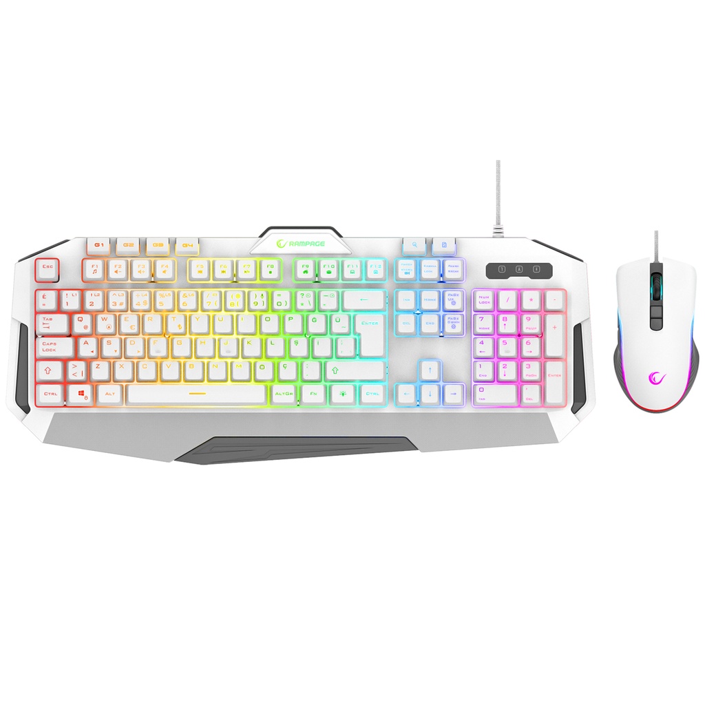 [40939] Rampage KM-34 GLARE Beyaz Usb RGB Aydınlatmalı Q 12800 DPI Mouse Gaming Oyuncu Klavye Set