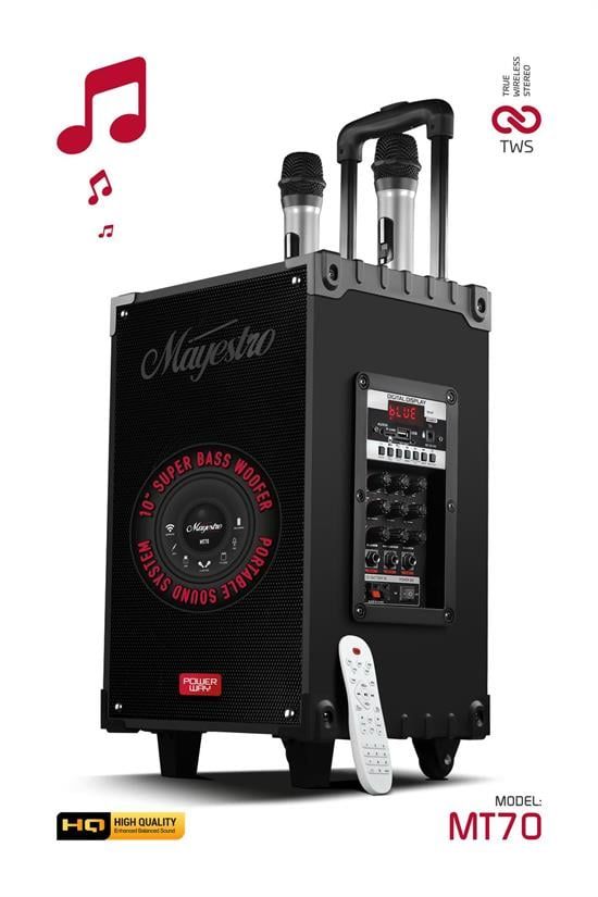 [MT70] Powerway Şarjlı Çift Mikrofonlu Hoparlör Karaoke Sistemi Taşınabilir Amfi MT70 Bluetooth Hoparlör