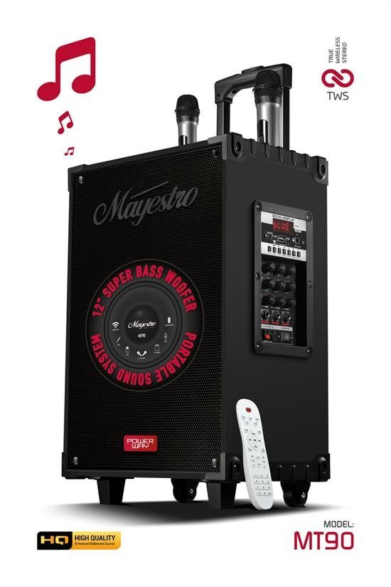 [MT90] Powerway Şarjlı Çift Mikrofonlu Hoparlör Karaoke Sistemi Taşınabilir Amfi MT90 Bluetooth Hoparlör