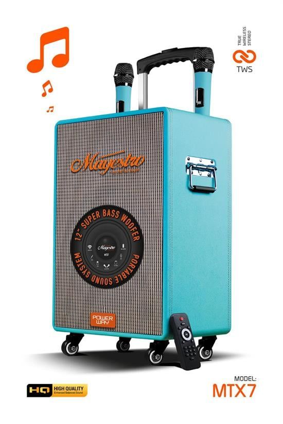 [MTX7] Powerway Şarjlı Çift Mikrofonlu Ses Sistemi Karaoke Sistemi Taşınabilir Amfi MTX7 Bluetooth Hoparlör