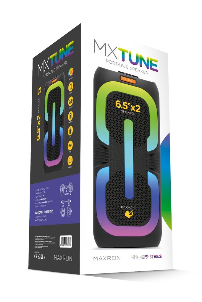[MXTUNE] Maxron MXTune 16W Bluetooth Hoparlör LED Işıklı Ses Sistemi Parti Speaker Karaoke Özellikli
