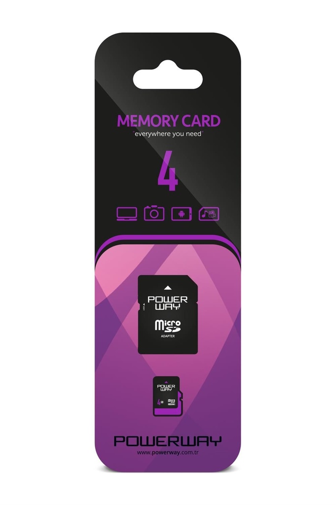 [4 GB MICRO] Powerway 4 GB Micro SD Hafıza Kartı Class 10 Adaptör Dahil