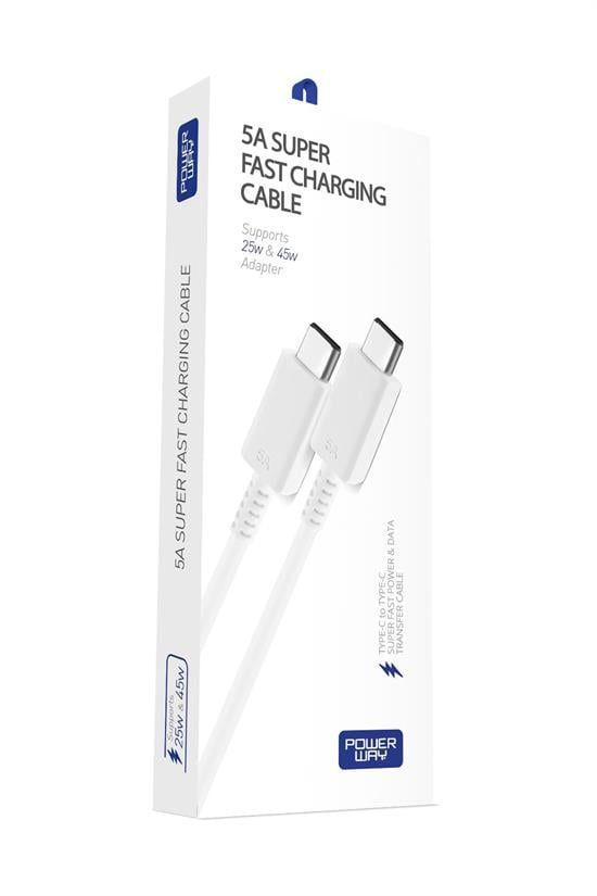 [S5] Powerway S5 45W Yüksek Hızlı Şarj Destekli 5A İki Ucu Type-C Şarj ve Veri Aktarma Kablosu