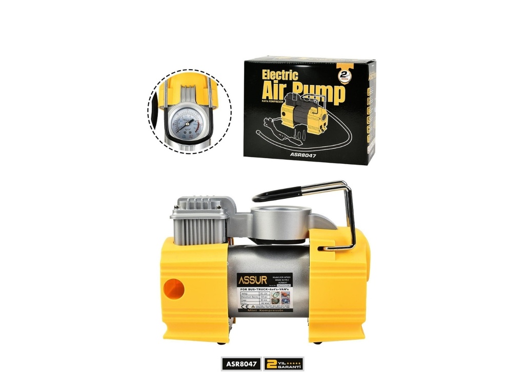 [Delivery_007] Assur ASR8047 12v Çakmaklık Girişli 150 psi Mini Hava Kompresörü