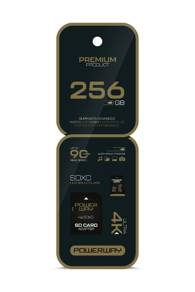 [256 GB PRM MICRO] Powerway Premium 256GB SDXC UHS Class 4K Ultra Hızlı Hafıza Kartı + Adaptör