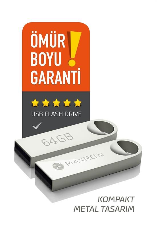 [64 GB] Maxron 64 GB Flash Bellek Metal Gövde Ömür Boyu Garantili Güvenli USB Bellek