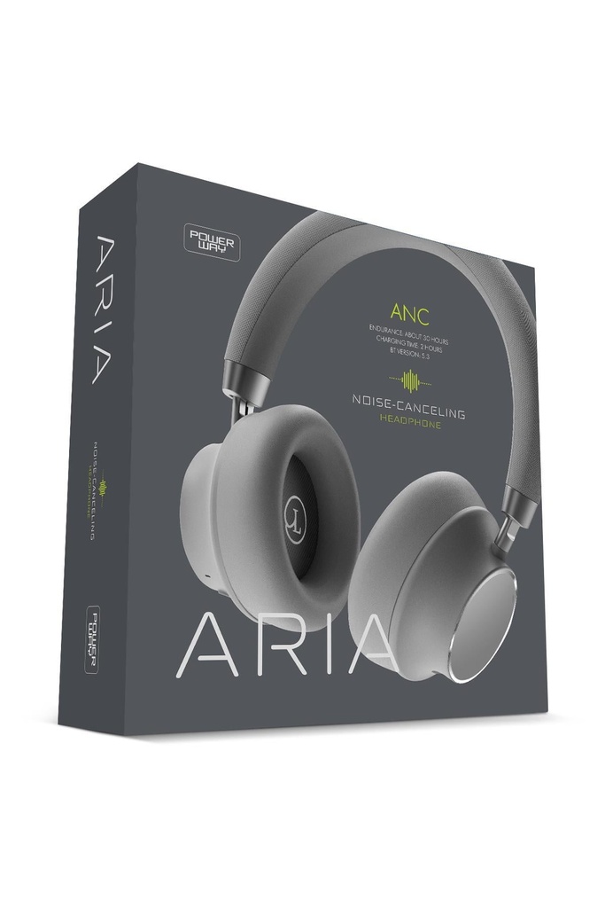[ARIA] Powerway Aria Kulak Üstü Bluetooth Kulaklık Kablosuz Ayarlanabilir Aktif Gürültü Önleyici (GÜMÜŞ)
