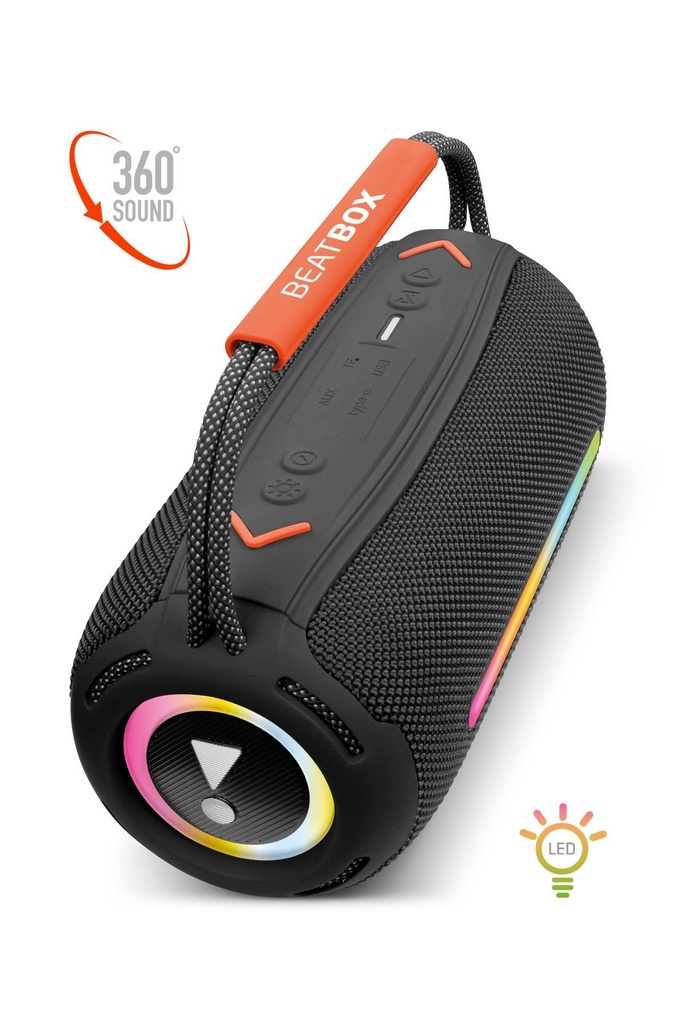 [BEATBOX] Powerway BeatBox Gri Led Işıklı Dayanıklı Ses Bombası Usb Sd Aux FM Radyo Bluetooh Hoparlör (SİYAH)