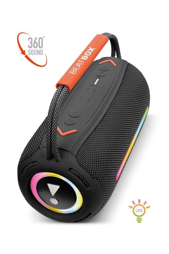 [BEATBOX] Powerway BeatBox LED Işıklı Dayanıklı Ses Bombası USB SD AUX FM Radyo Bluetooh Hoparlör (SİYAH)