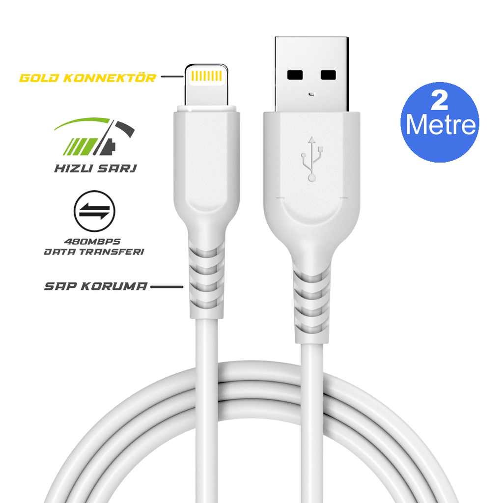 [EL200] 2 Metre Apple Lightning 5/7/8/ ve Plus Hızlı Şarj kablosu
