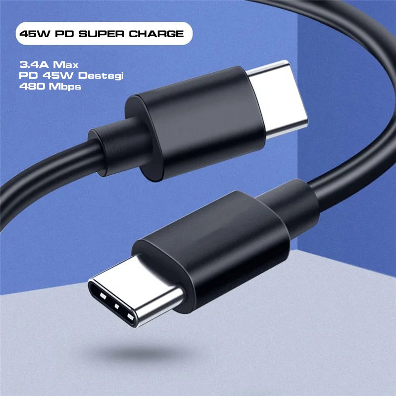 [PDTS100s] 45W Samsung Xiaomi Huawei cep telefonu için Süper hızlı Şarj Type-c şarj kablosu çift kafa erkek 3.4A