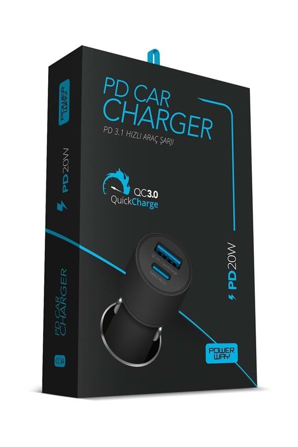 [CC34] Powerway CC34 Araç İçi Çakmaklık Hızlı Şarj Cihazı 30W PD QC 3.0 Type-C - USB