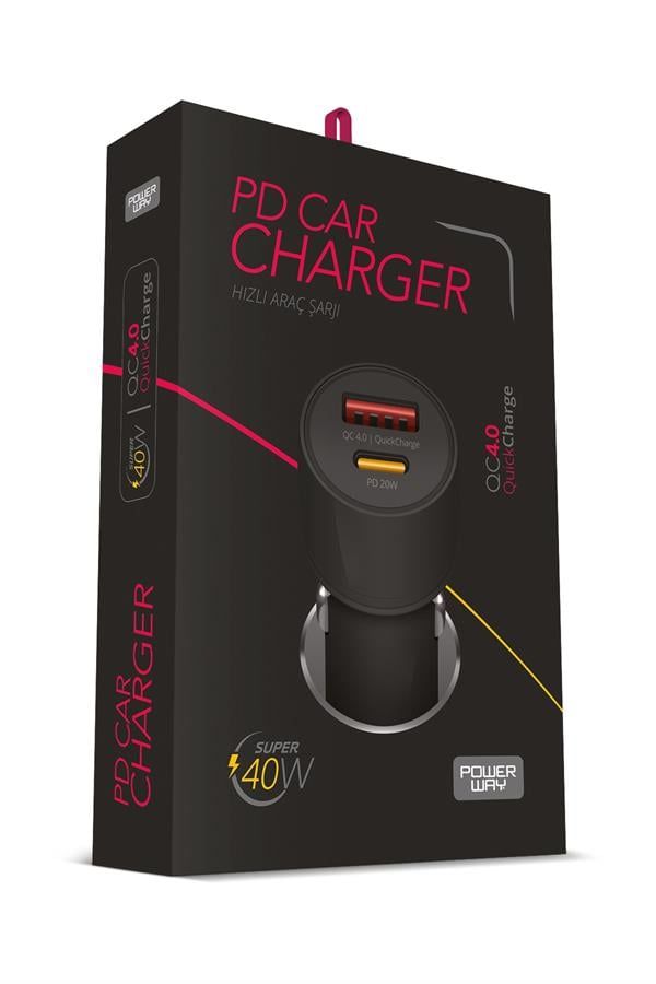 [CC40] Powerway CC40 PD40W Hızlı Şarj USB-A ve TYPE-C Girişli Araç Içi Çakmaklık Şarj Adaptörü