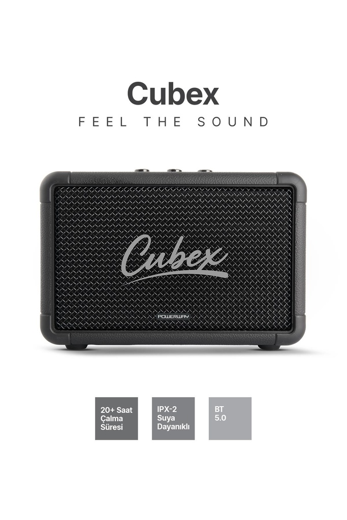 [CUBEX (SİYAH)] Powerway Cubex Bluetooth Hoparlör 40W Güçlü Ses, IPX2 Suya Dayanıklı, 20 Saat Çalma Süresi (SİYAH)