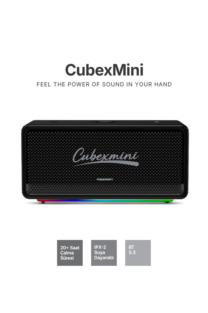 CubexMini Bluetooth Hoparlör 40W Güçlü Ses, IPX2 Suya Dayanıklı, 20 Saat Çalma Süresi