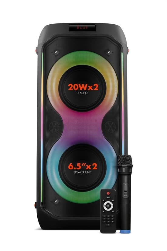 [LUMOX] Powerway Duo XL Taşınabilir Mikrofonlu 20x2 W Karaoke Ses Kayıt Bluetooth Hoparlör LED Işıklı