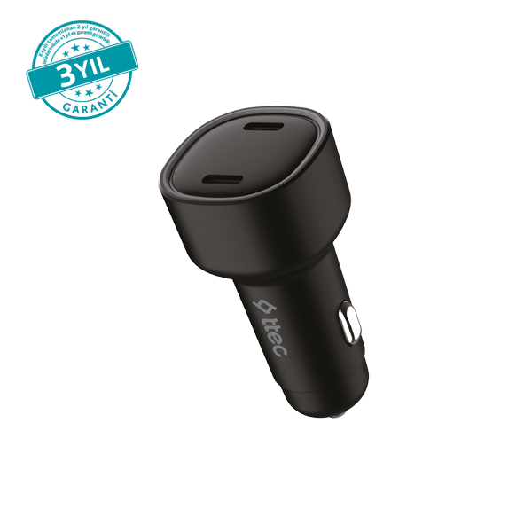 2CKP03S ttec SmartCharger Duo PD 60W Araç Hızlı Şarj Aleti USB-C+USB-C Siyah