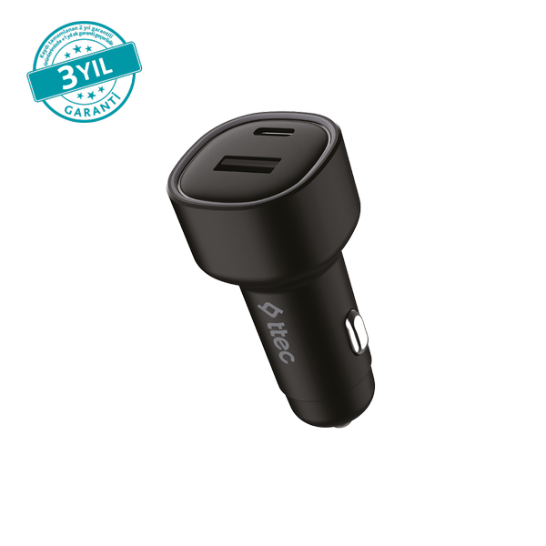2CKP04S ttec SmartCharger Duo PD 83W Araç Hızlı Şarj Aleti USB-C+USB-A Siyah