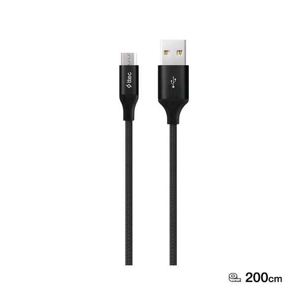 2DK21S ttec AlumiCable XL USB-A - Micro USB Şarj Kablosu 2mt. Siyah