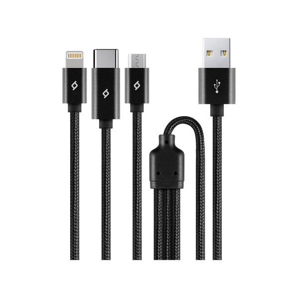 2DK39S ttec AlumiCable Trio Şarj Kablosu 1mt. USB-A - USB-C / Lightning / Micro USB Siyah