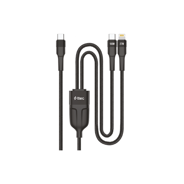 2DK56S ttec AlumiCable Duo USB-C – USB-C + Lightning 100W 150cm Hızlı Şarj Kablosu 