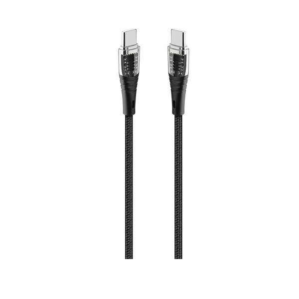 2DK58S ttec ExtremeCable Ekstra Dayanıklı Transparan USB-C –USB-C 60W PD/QC 120cm Hızlı Şarj/Data Kablosu , Siyah 
