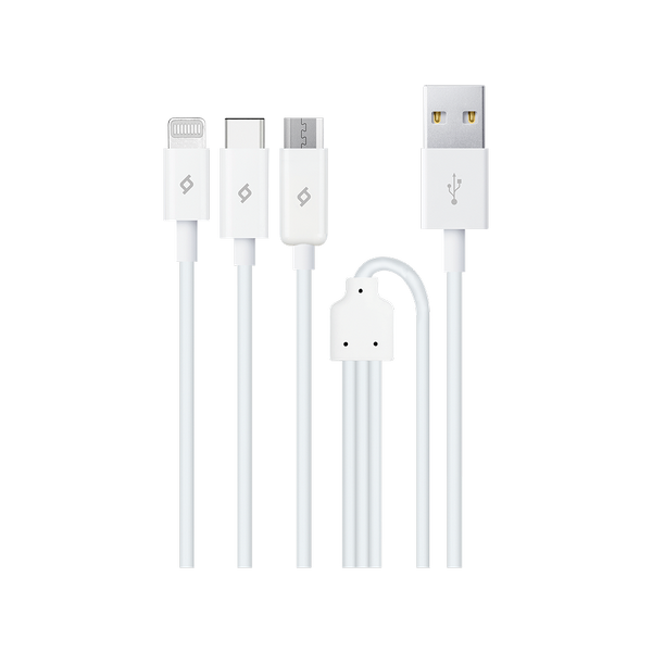 2DK7521 ttec Trio Şarj Kablosu USB-A - USB-C / Lightning / Micro USB Beyaz